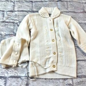 Vintage Knit Boys Girls Sweater & Hat 90s Sears 9-12 Months Christening Ivory W